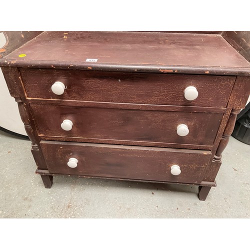 482 - VICTORIAN PAINTED PINE TRAY TOP CHEST WITH 3 DRAWERS H36” W37” D17”