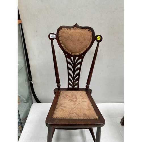 493 - VINTAGE MAHOGANY SEWING CHAIR WITH UPHOLSTERED SEAT