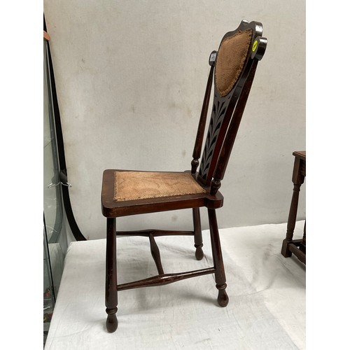 493 - VINTAGE MAHOGANY SEWING CHAIR WITH UPHOLSTERED SEAT