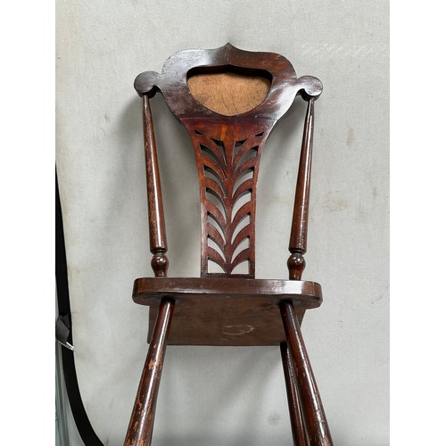 493 - VINTAGE MAHOGANY SEWING CHAIR WITH UPHOLSTERED SEAT