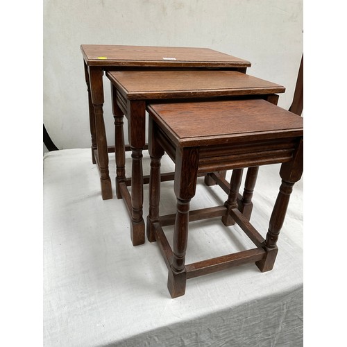 494 - REPRODUCTION OAK NEST OF 3  TABLES H18” W20” D13”