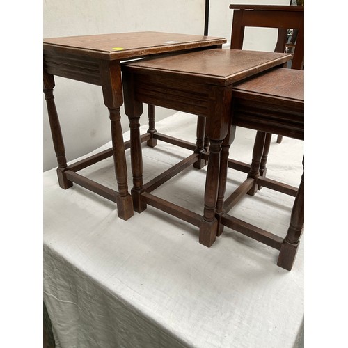 494 - REPRODUCTION OAK NEST OF 3  TABLES H18” W20” D13”