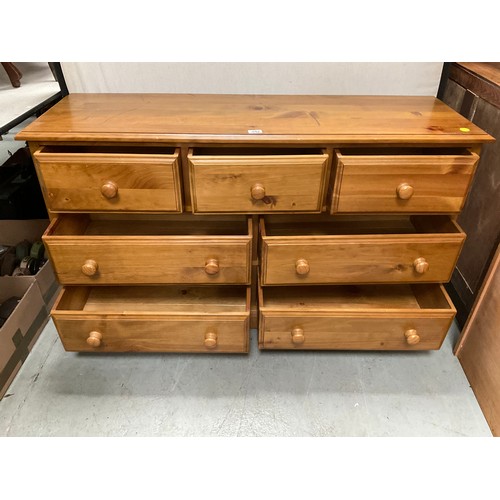 495 - MODERN PINE MERCHANTS BEDROOM CHEST WITH 7 DRAWERS H29” W52” D17”