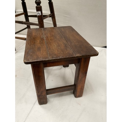 496 - VICTORIAN STOOL ,SMALL VINTAGE TABLE AND A MUSIC STOOL