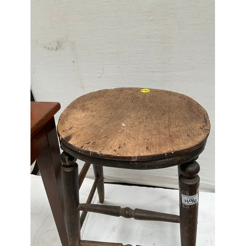 496 - VICTORIAN STOOL ,SMALL VINTAGE TABLE AND A MUSIC STOOL