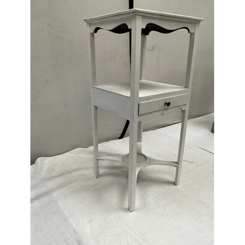 511 - WHITE PAINTED GEORGIAN MAHOGANY BEDSIDE TABLE WITH SINGLE DRAWER H30” W13” D13”