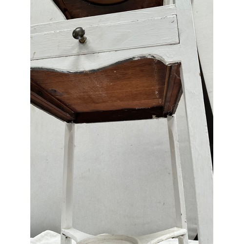 511 - WHITE PAINTED GEORGIAN MAHOGANY BEDSIDE TABLE WITH SINGLE DRAWER H30” W13” D13”