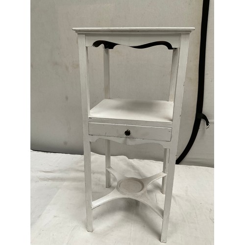 511 - WHITE PAINTED GEORGIAN MAHOGANY BEDSIDE TABLE WITH SINGLE DRAWER H30” W13” D13”