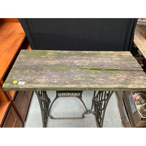 512 - GARDEN TABLE WITH SINGER CAST IRON BASE H30” W39” D18”