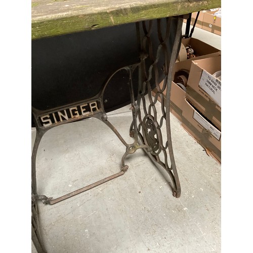 512 - GARDEN TABLE WITH SINGER CAST IRON BASE H30” W39” D18”