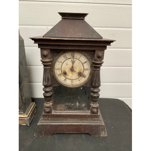 521 - BOX OF CLOCKS (3) CATHEDRAL CLOCK,MANTLE CLOCK AND WALL CLOCK A/F