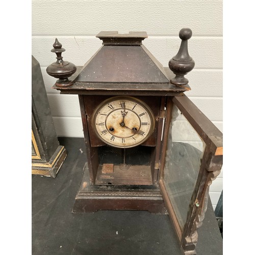 521 - BOX OF CLOCKS (3) CATHEDRAL CLOCK,MANTLE CLOCK AND WALL CLOCK A/F