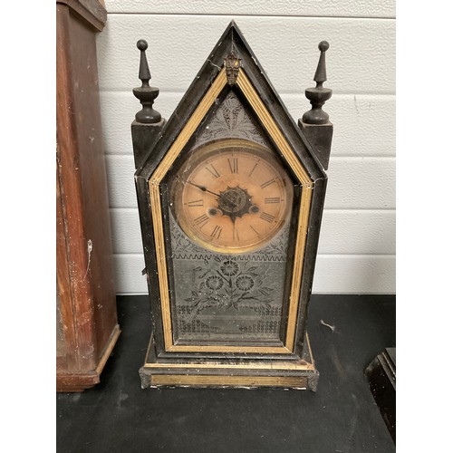 521 - BOX OF CLOCKS (3) CATHEDRAL CLOCK,MANTLE CLOCK AND WALL CLOCK A/F