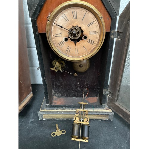 521 - BOX OF CLOCKS (3) CATHEDRAL CLOCK,MANTLE CLOCK AND WALL CLOCK A/F