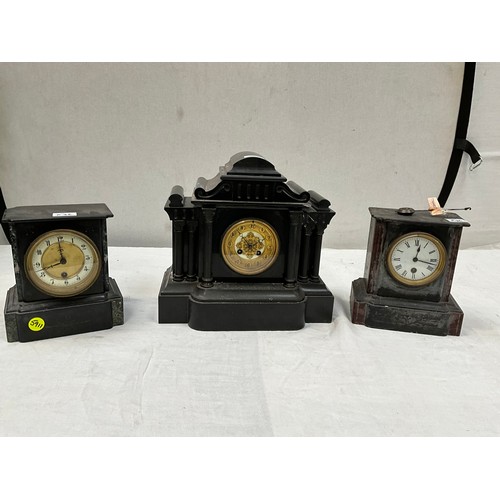 536 - LARGE VICTORIAN MARBLE CLOCK (NO KEY OR PENDULUM)
2 VICTORIAN SMALLER MARBLE CLOCKS (1 WITH KEY AND ... 