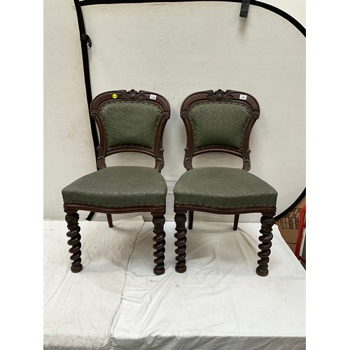 538 - PAIR OF MAHOGANY BARLEY TWIST UPHOLSTERED DINING CHAIRS