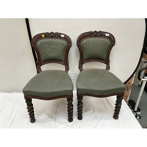 538 - PAIR OF MAHOGANY BARLEY TWIST UPHOLSTERED DINING CHAIRS