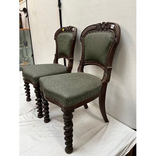 538 - PAIR OF MAHOGANY BARLEY TWIST UPHOLSTERED DINING CHAIRS