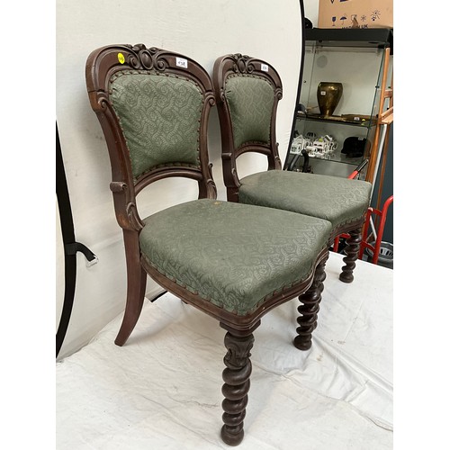 538 - PAIR OF MAHOGANY BARLEY TWIST UPHOLSTERED DINING CHAIRS