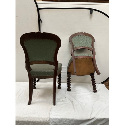 538 - PAIR OF MAHOGANY BARLEY TWIST UPHOLSTERED DINING CHAIRS