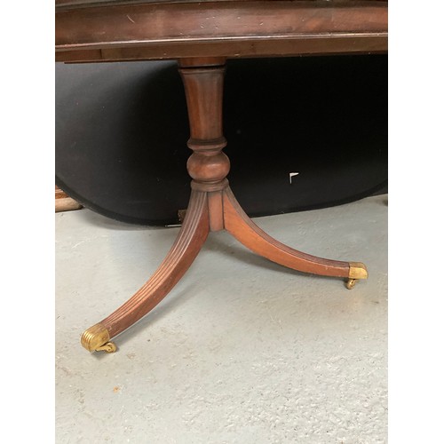 541 - REPRODUCTION MAHOGANY REGENCY STYLE TWIN PEDESTAL DINING TABLE WITH EXTRA LEAF H30”W78” D44”