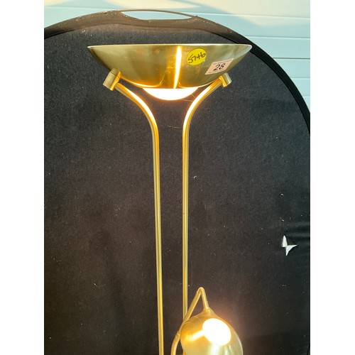 28 - A MODERN BRASS EFFECT UPLIGHTER COMPLETE WITH READING LAMP AND DIMMER SWITCHES. H71