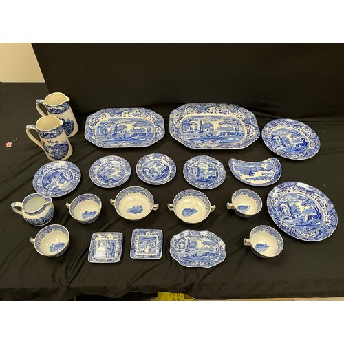 51 - A BOX OF SPODE BLUE AND WHITE CHINA ETC,TO INCLUDE MEAT PLATES,CUPS,JUGS ETC.