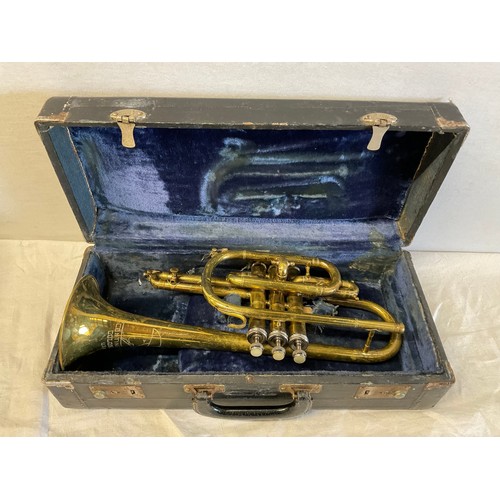 6 - CASED BRASS TRUMPET NO MOUTHPIECE