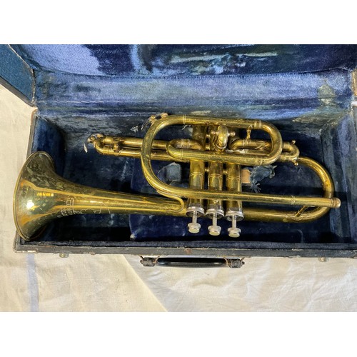 6 - CASED BRASS TRUMPET NO MOUTHPIECE