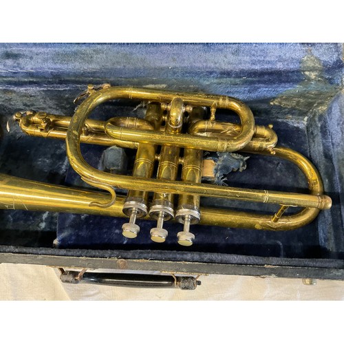 6 - CASED BRASS TRUMPET NO MOUTHPIECE