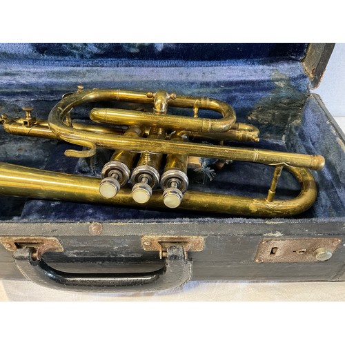 6 - CASED BRASS TRUMPET NO MOUTHPIECE