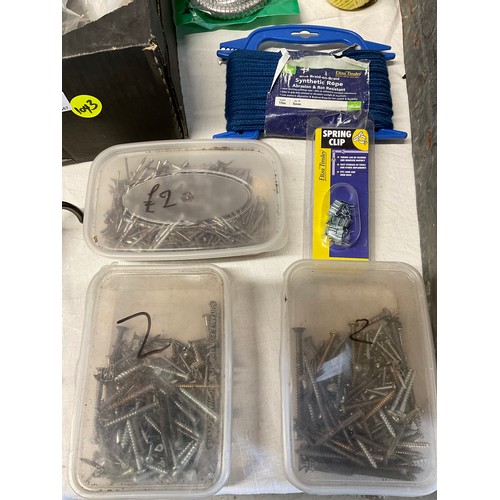 29 - TWO BOXES OF NEW HARDWARE TO INCLUDE SCREWS, COAT HOOKS ETC AND TWO BOXES OF MULTI USE BACKSAVER GRI... 