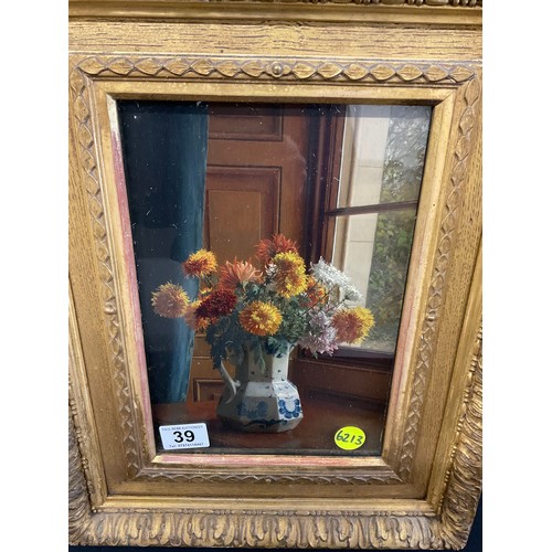 39 - GILT FRAMED OILS ON BOARD ENTITLED CHRYSANTHEMUMS  DATED 1898