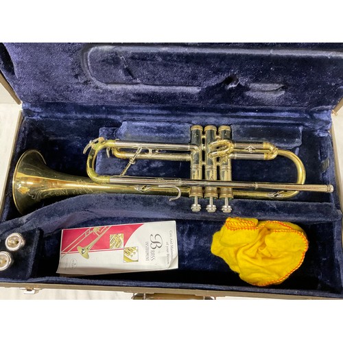 45 - BRASS AMERICAN ENGRAVED TRUMPET IN CASE WITH TWO MOUTHPIECES