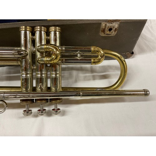 45 - BRASS AMERICAN ENGRAVED TRUMPET IN CASE WITH TWO MOUTHPIECES