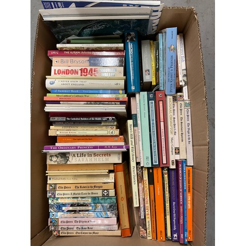 55 - THREE BOXES OF BOOKS TO INCLUDE PAPERBACKS ETC