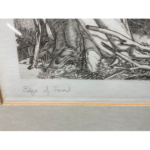 58 - VINTAGE FRAMED PICTURE PENCIL SIGNED TO MARGIN CHAS CHAPLIN ENTITLED EDGE OF FOREST EXHIBITED AT ROY... 