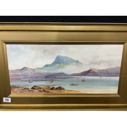 59 - GILT FRAMED WATERCOLOR OF A COSTAL SCENE SIGNED W.H EARP - NO GLASS TO FRONT