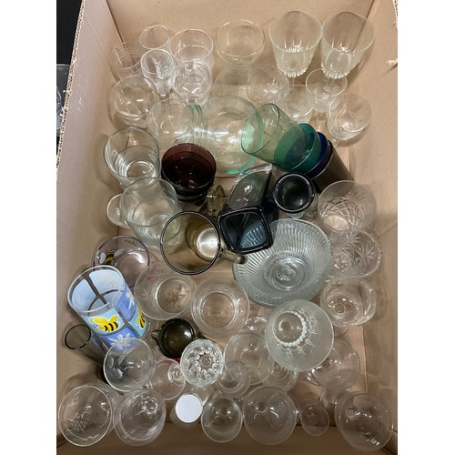 41 - THREE BOXES OF GLASSWARE TO INCLUDE FRUIT BOWLS, VASES, GLASSES ETC