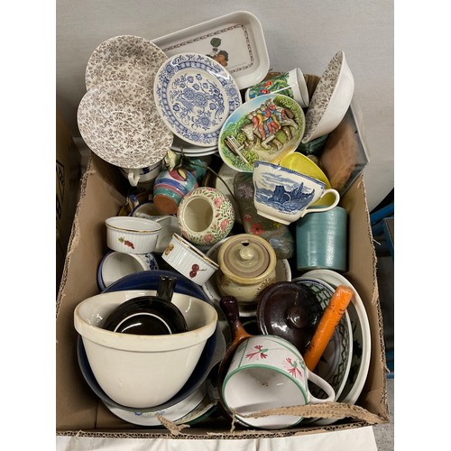 44 - THREE BOXES OF CHINA TO INCLUDE CUPS, SAUCERS, BOWLS,PLATES ETC