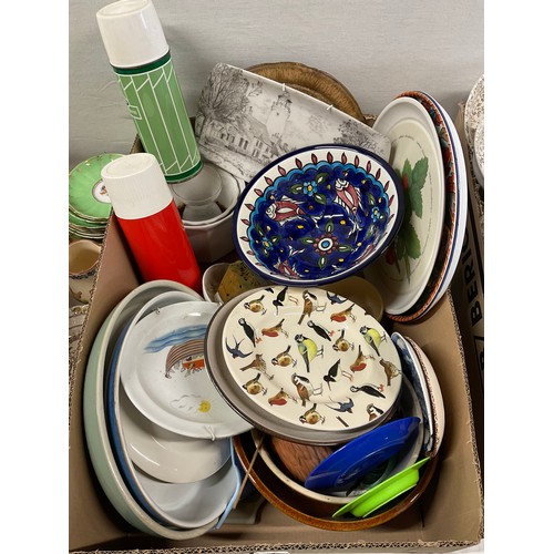 44 - THREE BOXES OF CHINA TO INCLUDE CUPS, SAUCERS, BOWLS,PLATES ETC