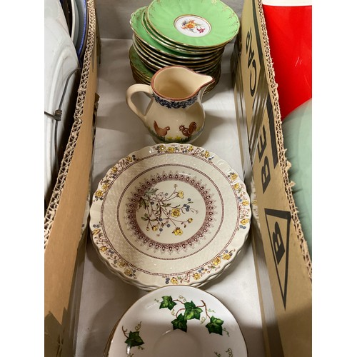 44 - THREE BOXES OF CHINA TO INCLUDE CUPS, SAUCERS, BOWLS,PLATES ETC