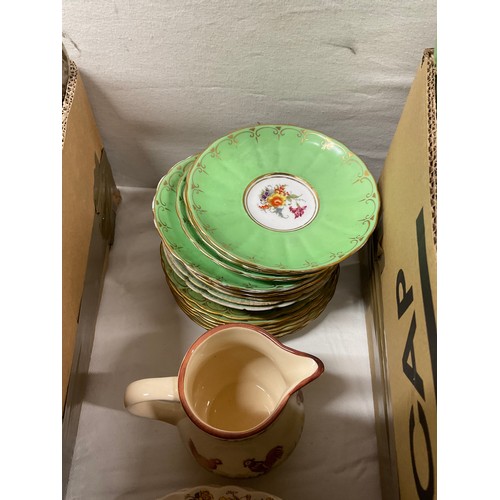 44 - THREE BOXES OF CHINA TO INCLUDE CUPS, SAUCERS, BOWLS,PLATES ETC