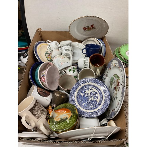 44 - THREE BOXES OF CHINA TO INCLUDE CUPS, SAUCERS, BOWLS,PLATES ETC