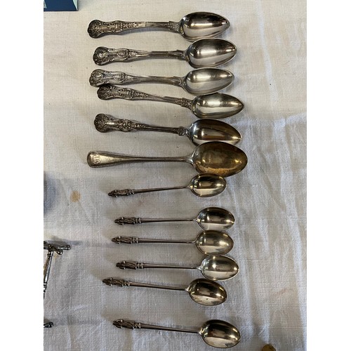 98 - QUANTITY OF SILVER CUTLERY TO INCLUDE SPOONS, HALLMARKED SILVER CUTLERY STAND ,CASED SET OF STERLING... 