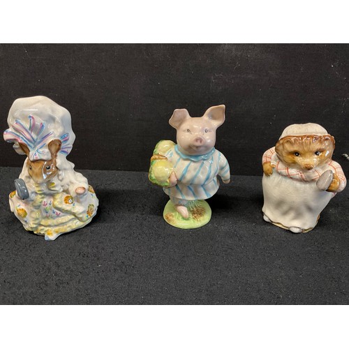 104 - QUANTITY OF BEATRIX POTTER FIGURES TO INCLUDE SQUIRREL NUTKIN , MRS TIGGYWINKLE , BENJAMIN BONNET AN... 