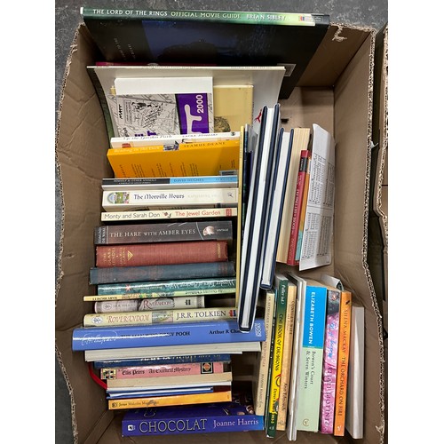 159 - THREE BOXES OF BOOKS TO INCLUDE HANS CHRISTIAN ANDERSON , TOLKIEN , WIND AND WILLOWS ETC