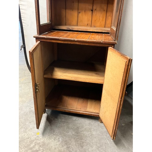481 - VICTORIAN PINE GLASS TOPPED DISPLAY CUPBOARD WITH TWO DOORS BELOW A/F H71