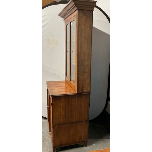 481 - VICTORIAN PINE GLASS TOPPED DISPLAY CUPBOARD WITH TWO DOORS BELOW A/F H71