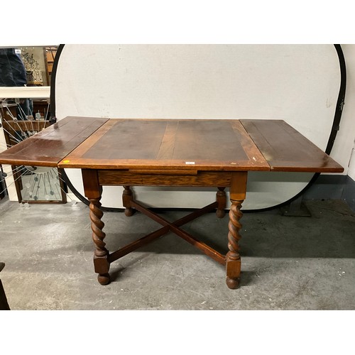 484 - OAK BARLEY TWIST STRETCHERED EXTENDING DINING TABLE A/F WORMED